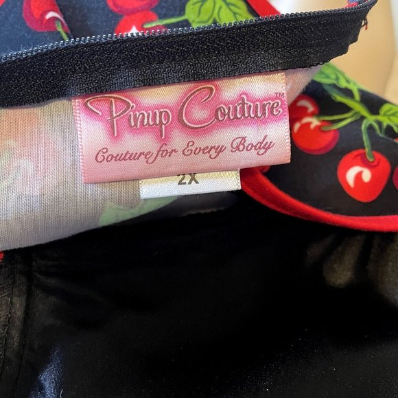 Pin Up Girl Couture Cherry Print Heidi Dress with Long Sleeves and Pockets 2X - Picture 5 of 6